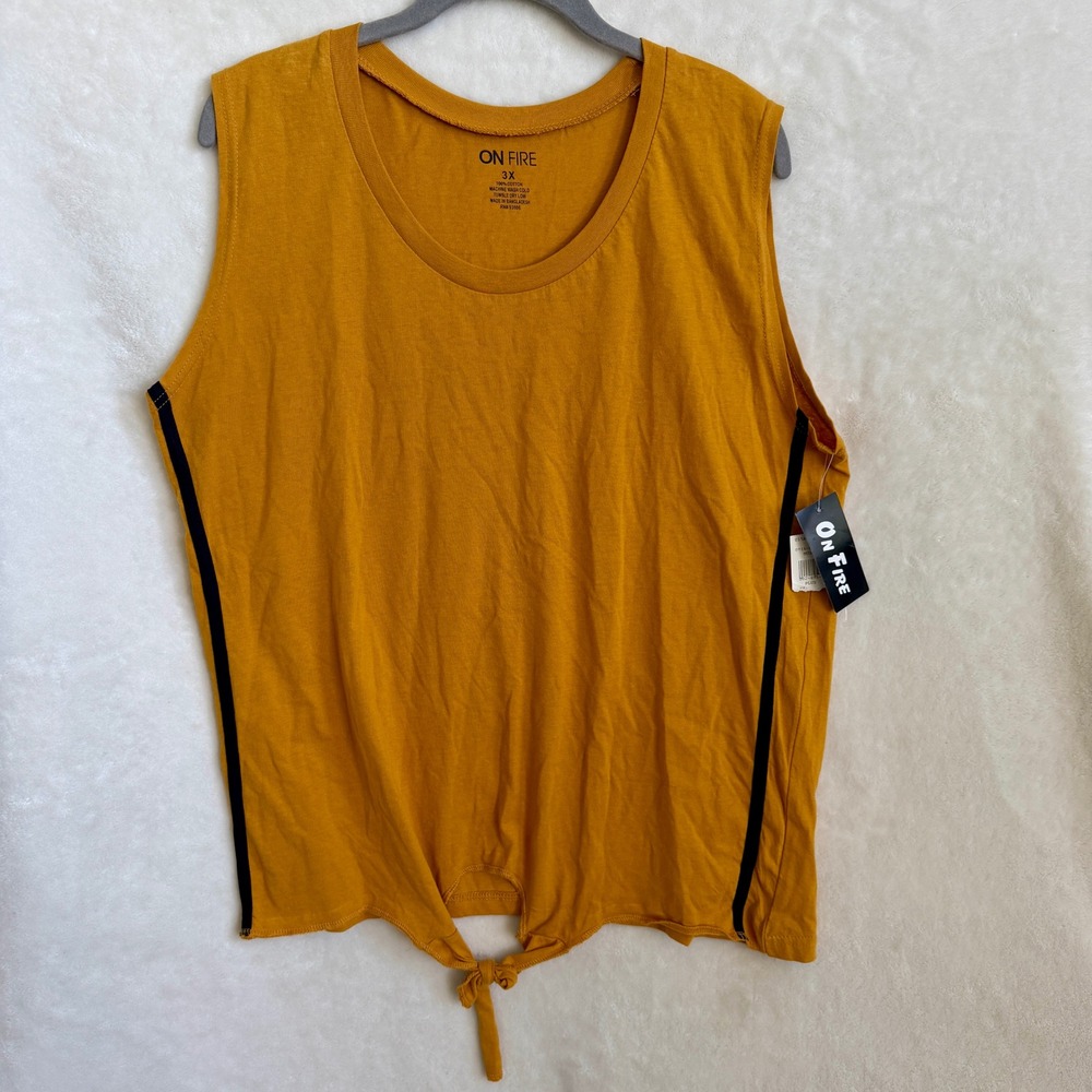 On Fire Mustard Black Tie Front Tank Top NWT Plus Size 3X Sleeveless Womens